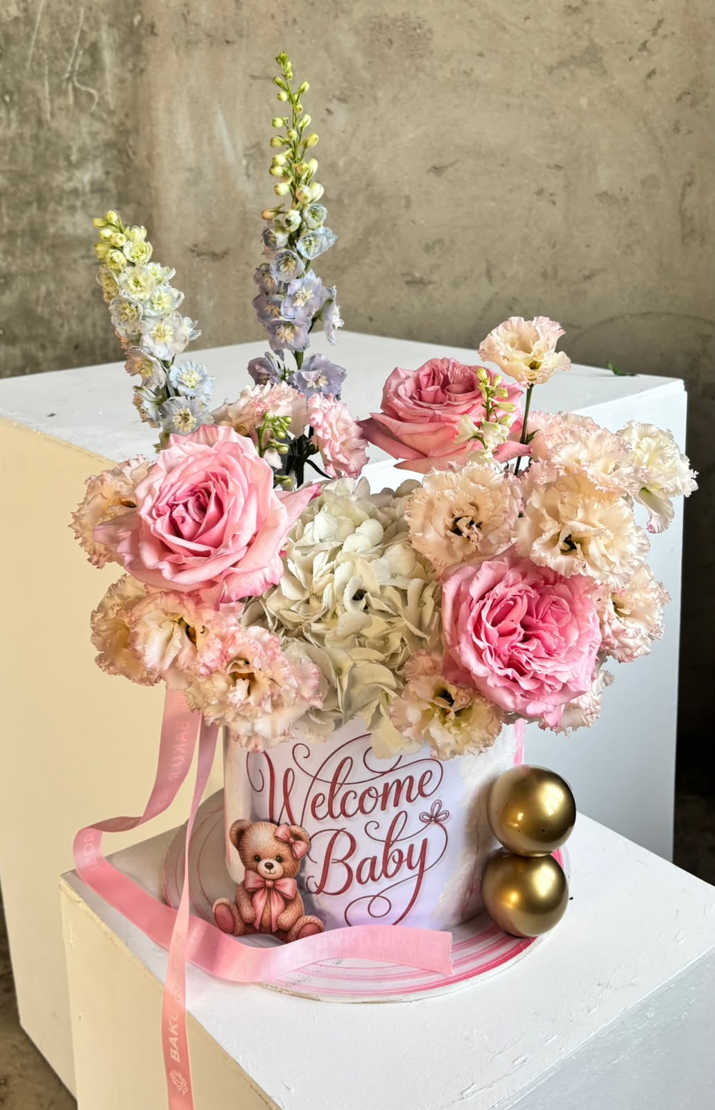 Ohara Pink 3,Delphinium 2, Hydrangea White 1, Lisianthus