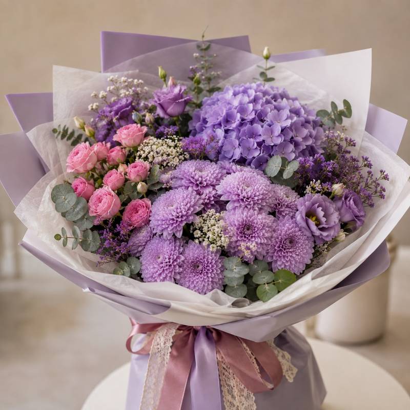 Lavanda Romantikası – Qarışıq Gül Buketi