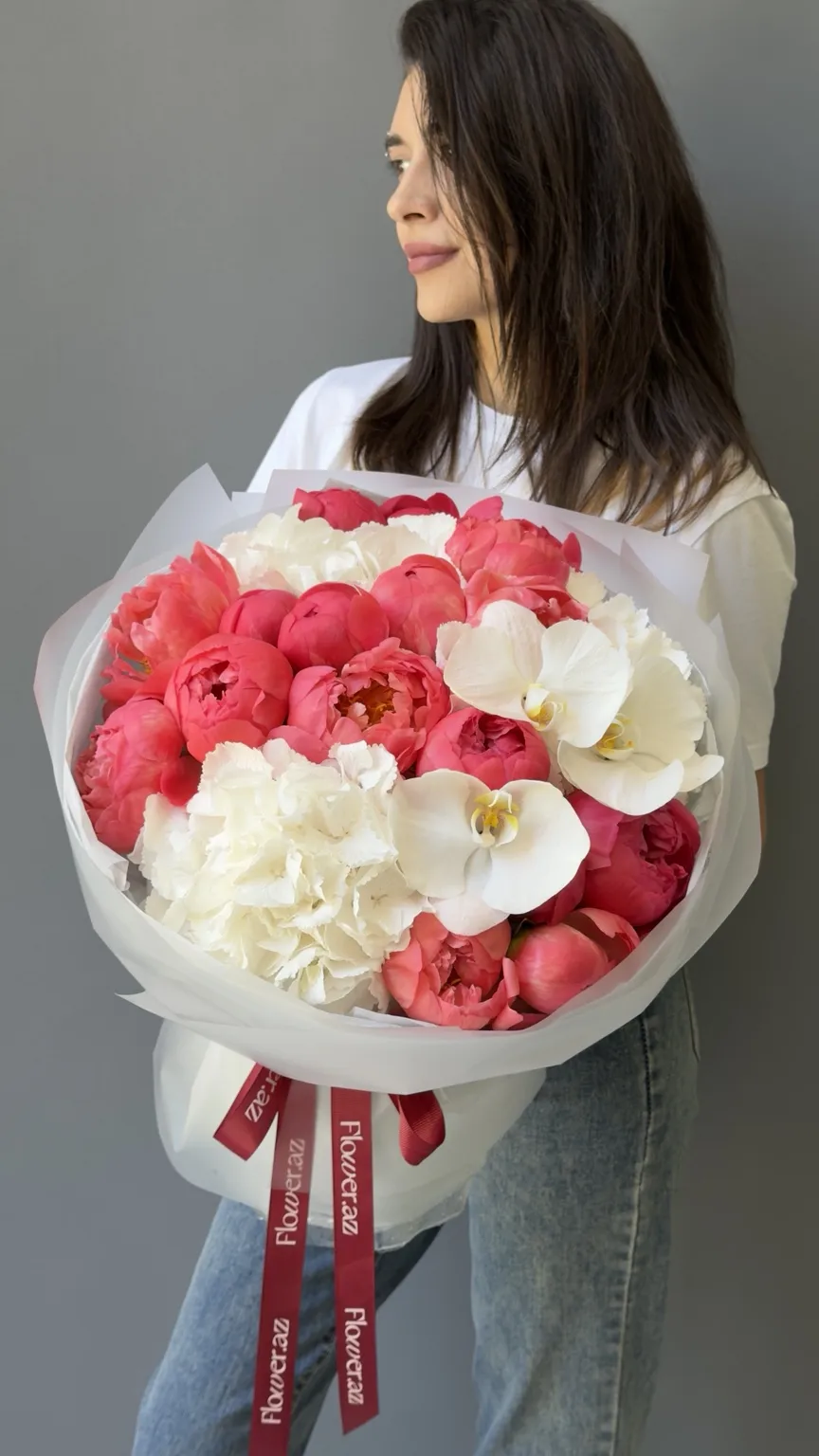 Coral Peony & Orchid Premium Buket